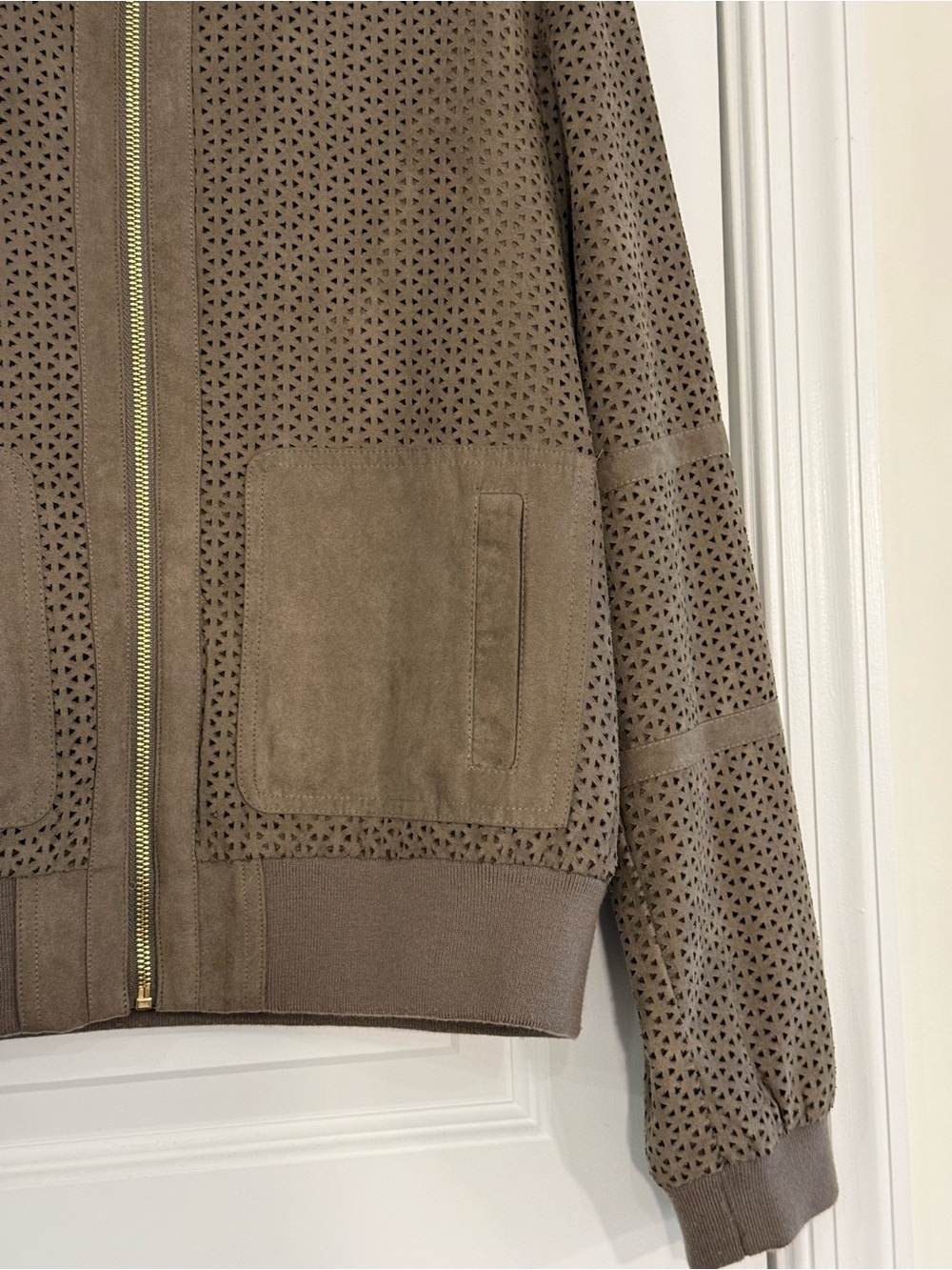 Kenneth Cole Reaction Perforated Faux Suede Bomber Jacket Women’s L Moto - Picture 3 of 8